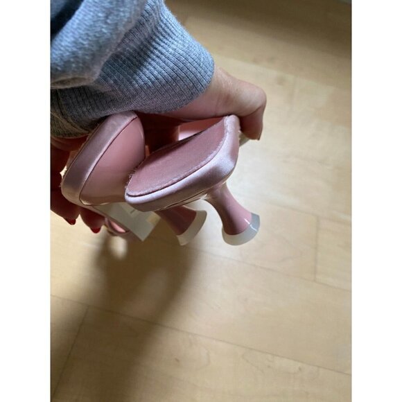 JEFFREY Campbell "Mr Big Chain" pink satin gold chain sandals sz 7 NEW - Picture 5 of 9